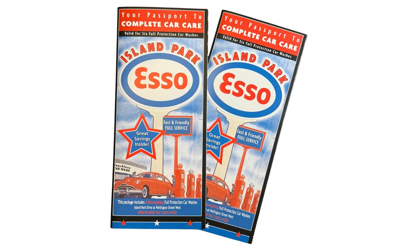 12X Island Park Esso Free Car Wash Certificates