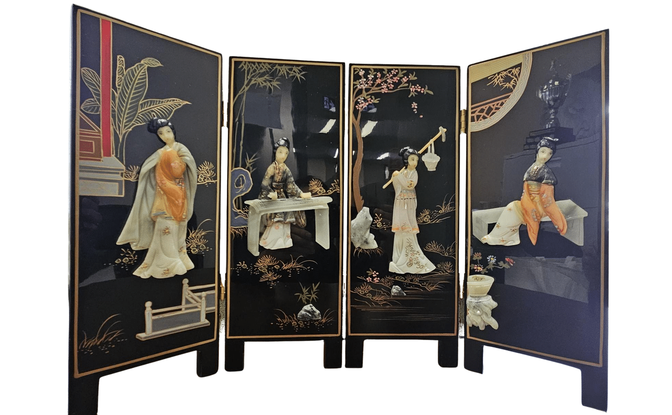 Handcrafted Chinese 4-Panel Lacquer Screen